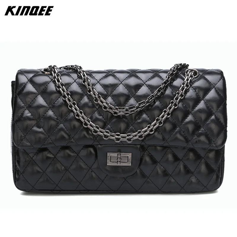 

Luxury Designer Women Chain Bags Rain Texture Messenger Bag Genuine Leather Cow Leather Cover Shoulder 30CM Female High Quality