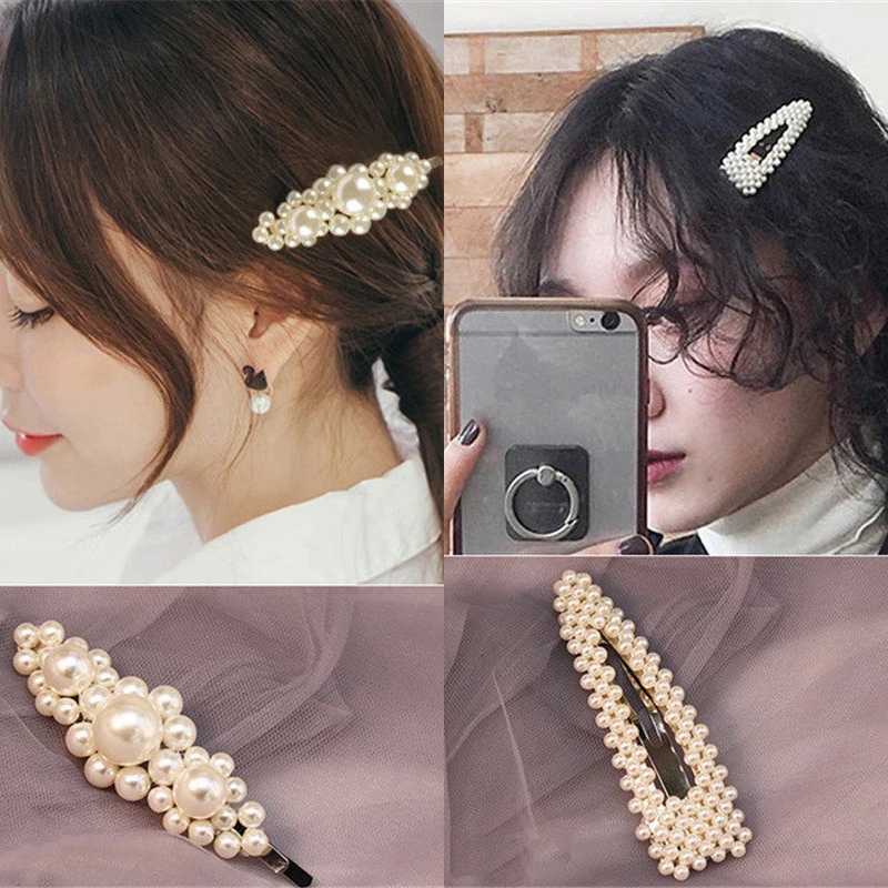 

2019 Fashion Women Pearl Hair Clips Full Pearls Hairclip Metal Ponytail Holder Hairpins BB Hairgrip Girls Hair Accessories