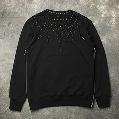 

New 2019 luxury Men Metal drill hot drill rivet star Hoodies Hoody hooded Sweatshirts velvet Cotton Drake Thicken Fleece #E18