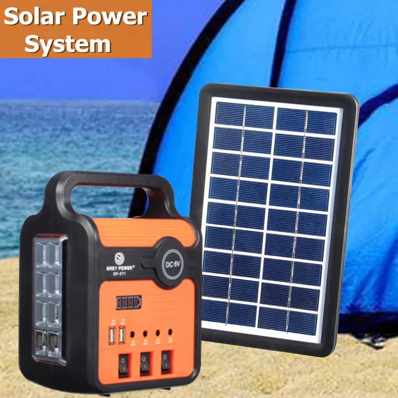 

Portable Home Outdoor Small Solar Panels Charging Generator Solar Energy Kit Power generation System with 3 LED Lamps