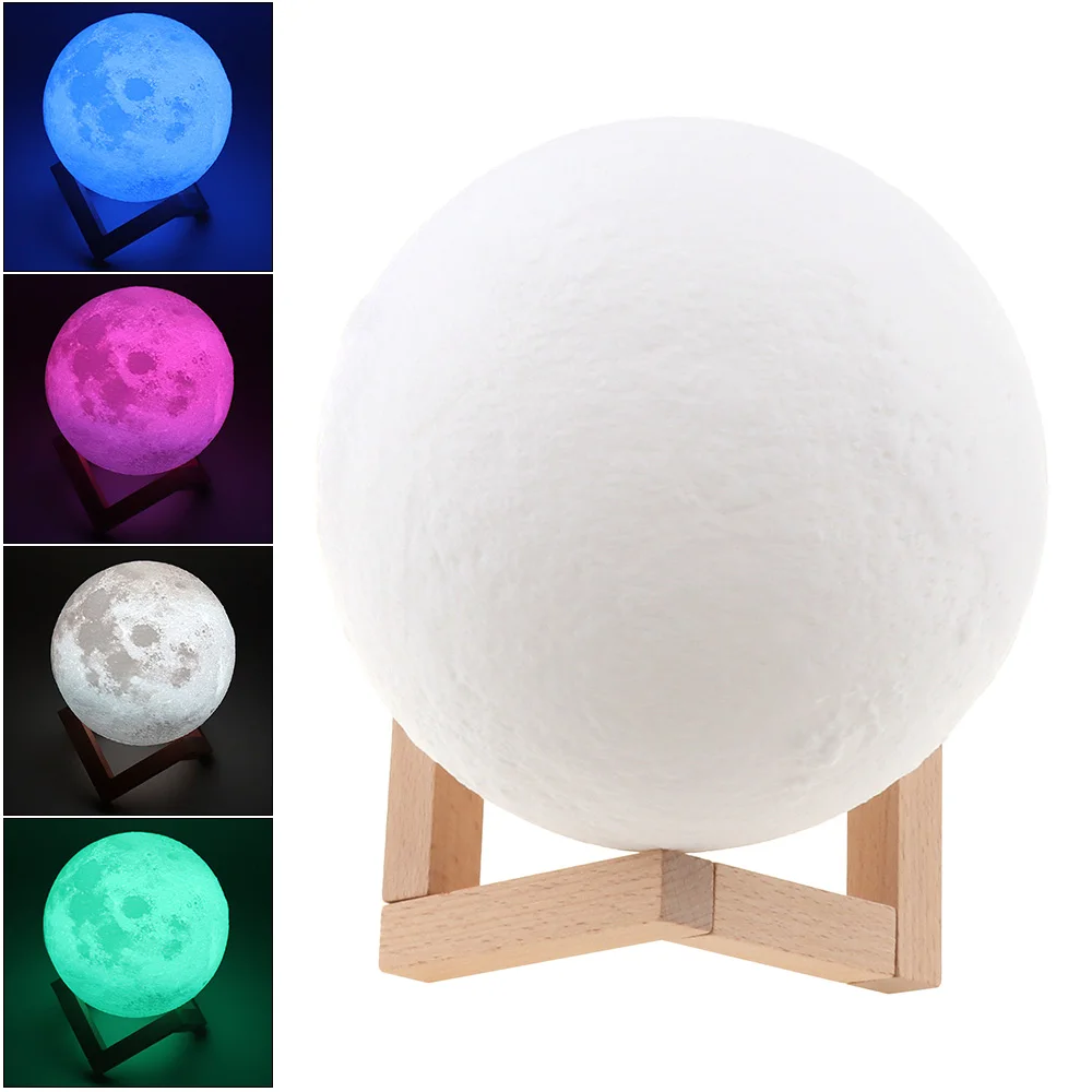 

Rechargeable 3D Print Moon Lamp LED Night Light with 7 Colors Change Pat Switch for Bedroom Bookcase Home Decor Creative Gift