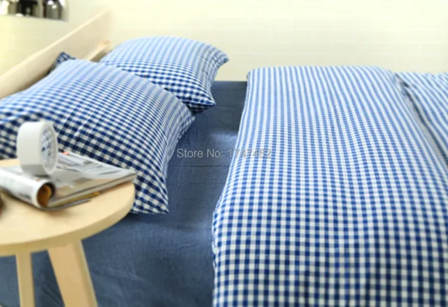 100 Cotton Washed Yarn Dyed 1cm Blue Check Duvet Cover Set 1 Quilt 100 Cotton Washed Yarn Dyed 1cm Blue Check Duvet Cover Set 1 Quilt 2