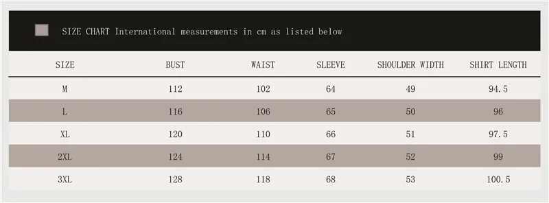 African Clothing Size Chart