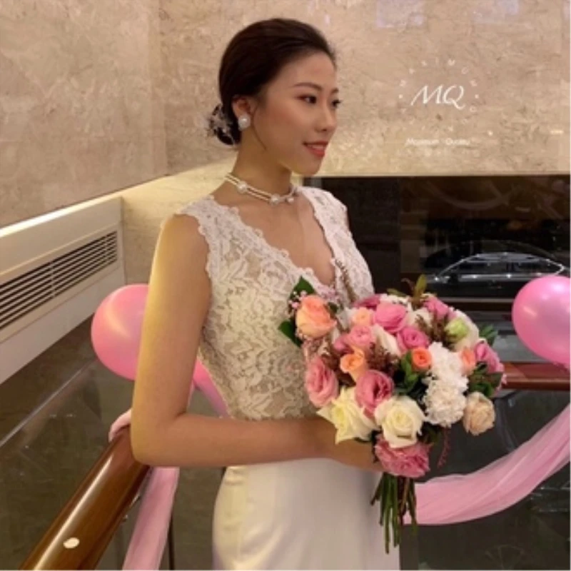 

Long Wedding Dress 2019 Elegent Lace Bridal Gowns Sexy V-neck Wedding Party Dress Robe De Mariee Vestido De Noiva