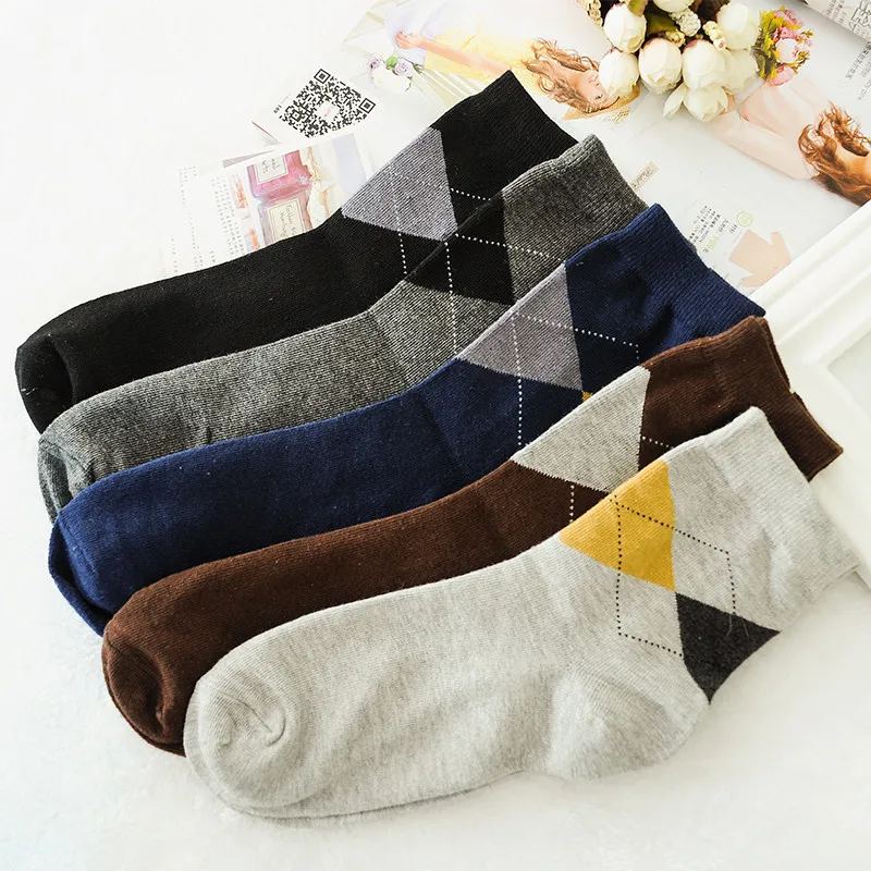 New Thickening Cotton Socks Warm Autumn Winter Cross Rhombic Pattern