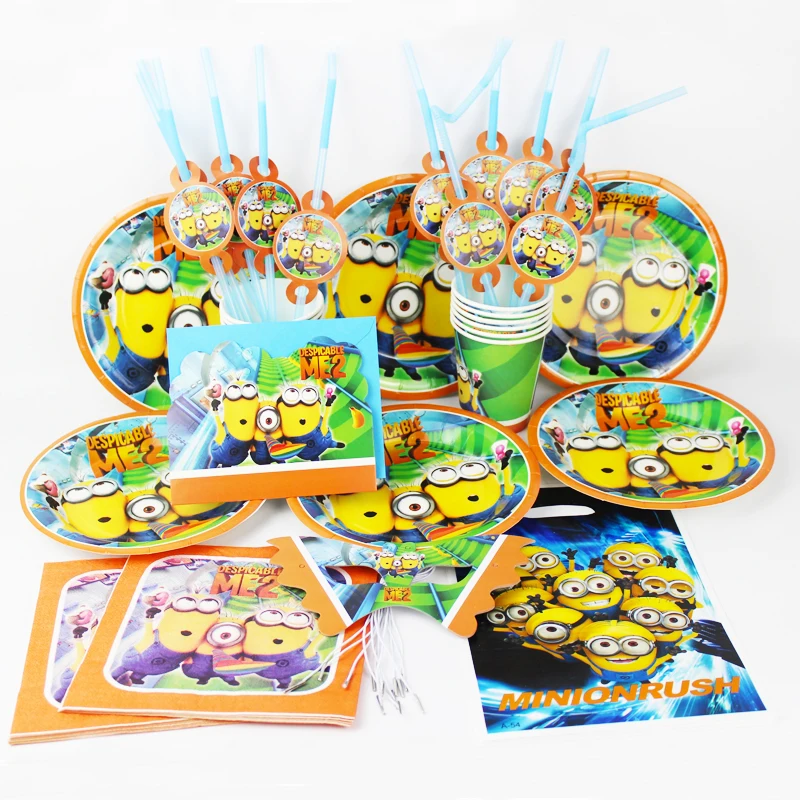 

92pcs Despicable Me kids happy birthday party decoration plate cup straw napkins loot bags for 12 people party supplie