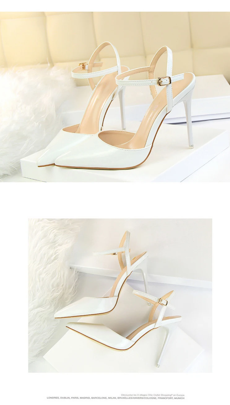 Plardin Women Concise Fashion Ankle Strap Shoes Woman Pointed Toe Thin Heels women's Buckle Slingbacks Pumps High Heels