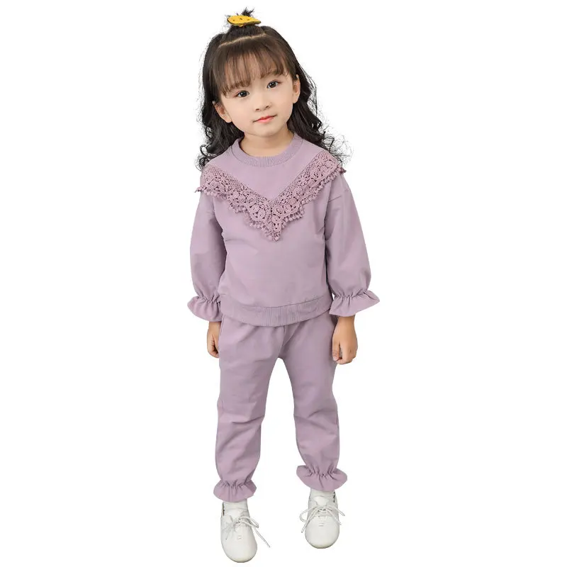 

Girls Set 2017 Spring & Autumn Children's Clothing Sets Teenage Girls Long Sleeve Lace lace Tracksuit Kids Clothes Sports Suit