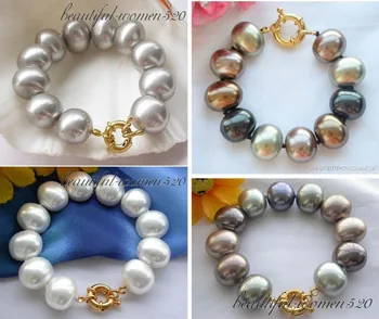 

X0290 8" 19mm egg-shaped south sea shell pearl bracelet
