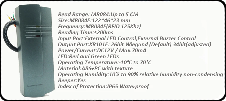 Wiegand 26& 34 125 кГц rfid считыватель карт двери контроля доступа MR084E