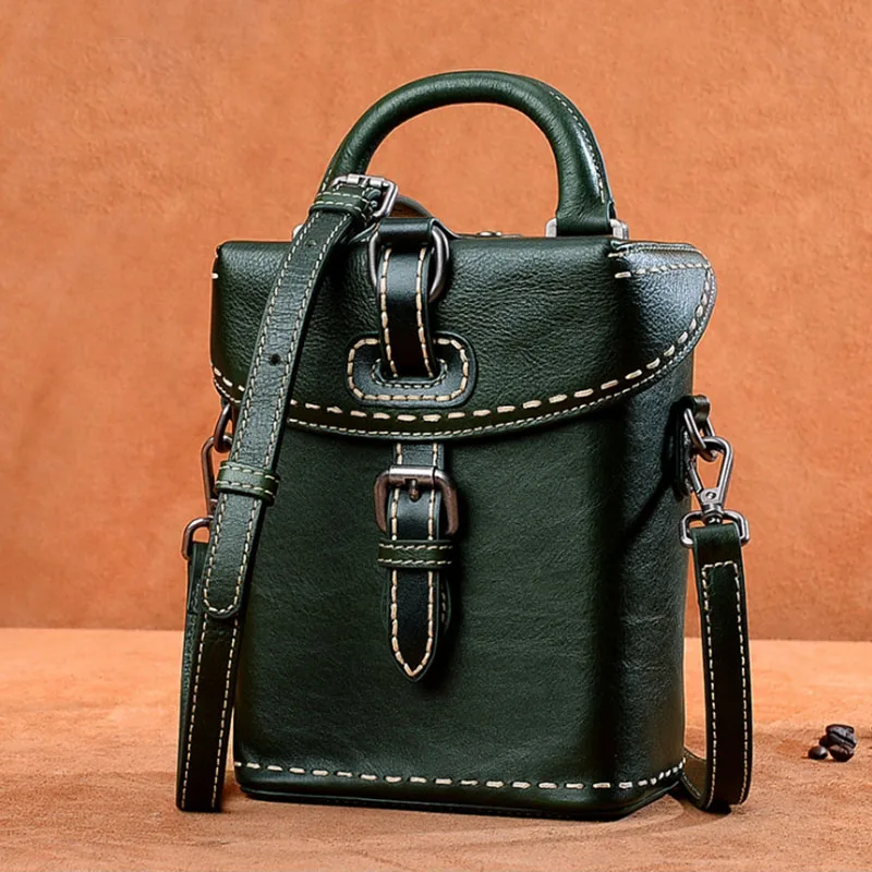 

FangNymph 2018 Vintage Genuine Leather Box Bag Women's Luxury Real Leather Shoulder Messenger Handbags Female Green Min Bags