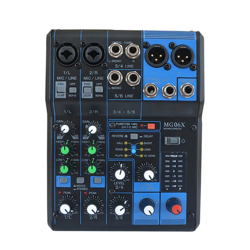 

OLOEY MG06X 6 Input Stereo Mixer with SPX Effects W/ 2 XLR Mic Cable 6-Input Compact
