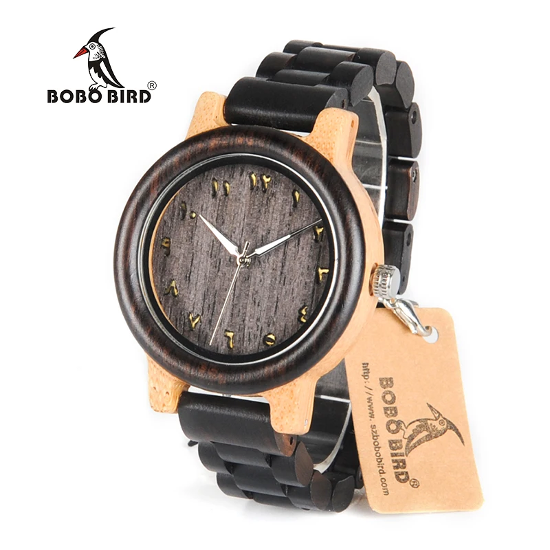 BOBO BIRD L-N14 Couple Wooden Watches 100% Natural Wood Watches Men Women Clock Christmas Gift in Case