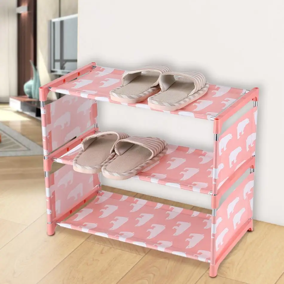 3 Tiers Non-woven Fabric Standing Shoe Rack DIY Shoes Shelf Cute Storage Shelf Home Organizer Wall Standing Cute Shoes Shelf