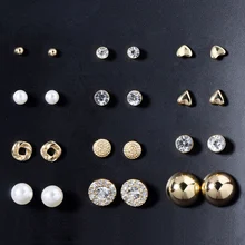 wing yuk tak 12 pairs sets Stud Earring Fashion Classic Round Square Ball Crystal Earrings Sets