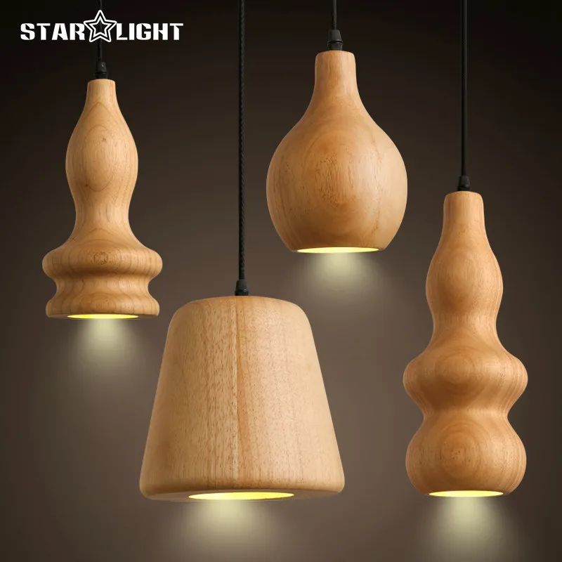 Contemporary art Wood Pendant Lights Dining Room Pendant Lamps Modern LED Restaurant Coffee Bedroom Lighting