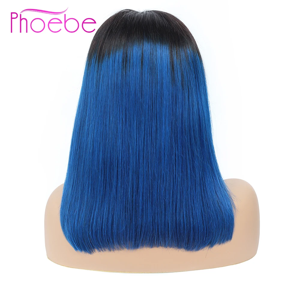 Phoebe 13x4 кружевной передний парик с Омбре 1B Blue короткие человеческие волосы парики