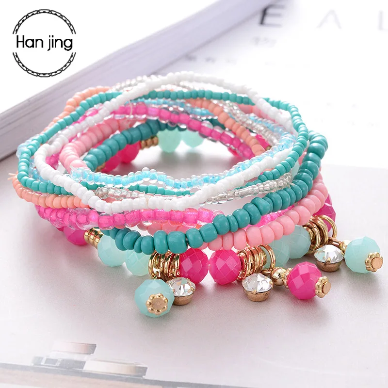 1Pcs Multilayer Beaded Tassel Elastic Charm Bracelets Jewelry for Female Girls