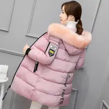 2017 Long Parkas Women Winter Coat Large Fur Collar Jacket Female Warm Outwear Thin Padded Cotton Jacket Coat Womens Clothing