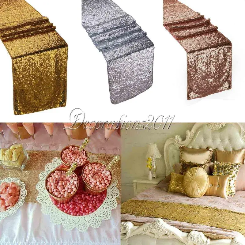 

Lellen Sequin Table Runner for Wedding Decoration Banquet Party decoration mariage table runners Tablecloth jute Gold Silver