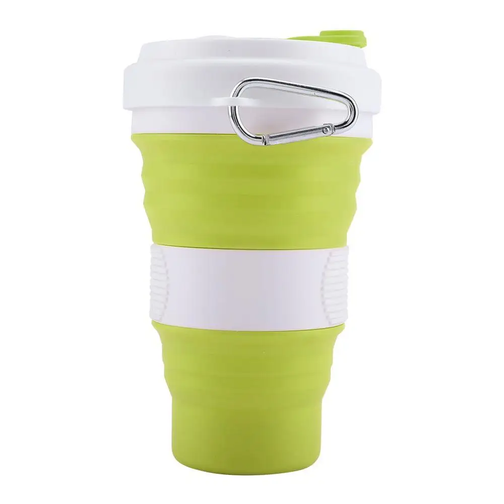 550 мл хранение, силикон 5 цветов портативная силиконовая телескопическая Питьевая Складная кофейная чашка Складная силиканая чашка с крышками путешествия - Цвет: Matcha green