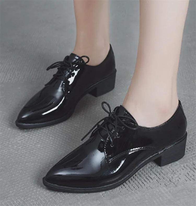 Новинка; женская обувь с острым носком; весенняя обувь для отдыха на низком каблуке со шнуровкой; женская обувь на толстом среднем каблуке; обувь для офиса; A672