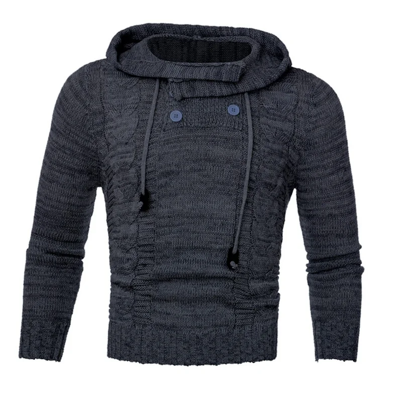 LAAMEI, мужской свитер, Осень-зима, пуловеры, вязаные свитера, пальто, свитера с капюшоном, куртка, верхняя одежда, повседневная тонкая водолазка, Топ - Цвет: Dark Grey