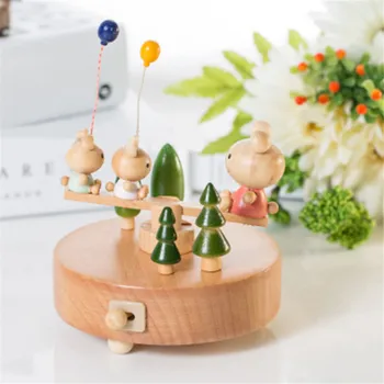 

Cute Wooden Musical Box with Solid Base Home Office Engraving Musical Box Decor LBShipping