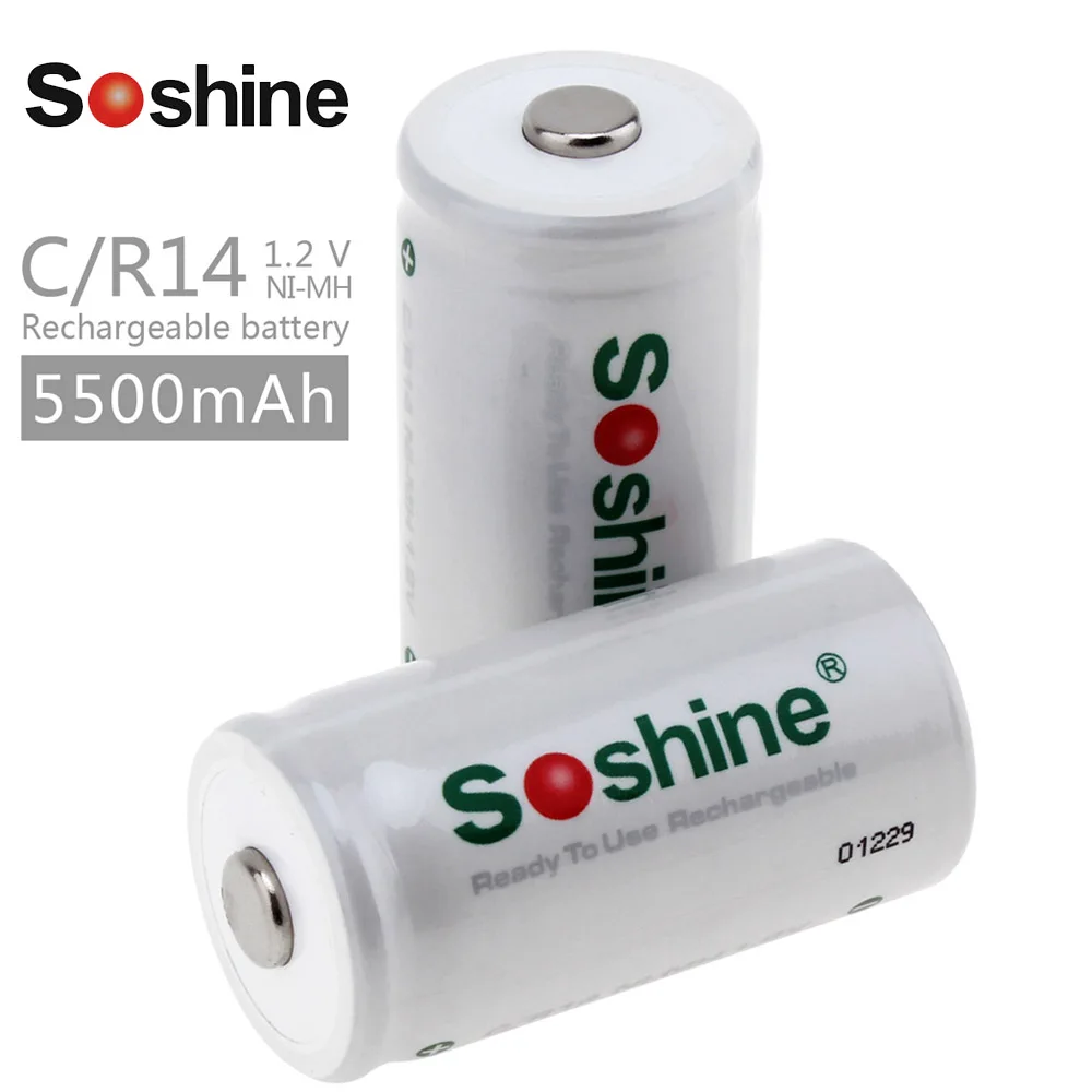2 шт./лот Soshine 5500 мАч 1 в C/R14 C LR14 Размер NiMH Ni MH аккумуляторы с более высокими