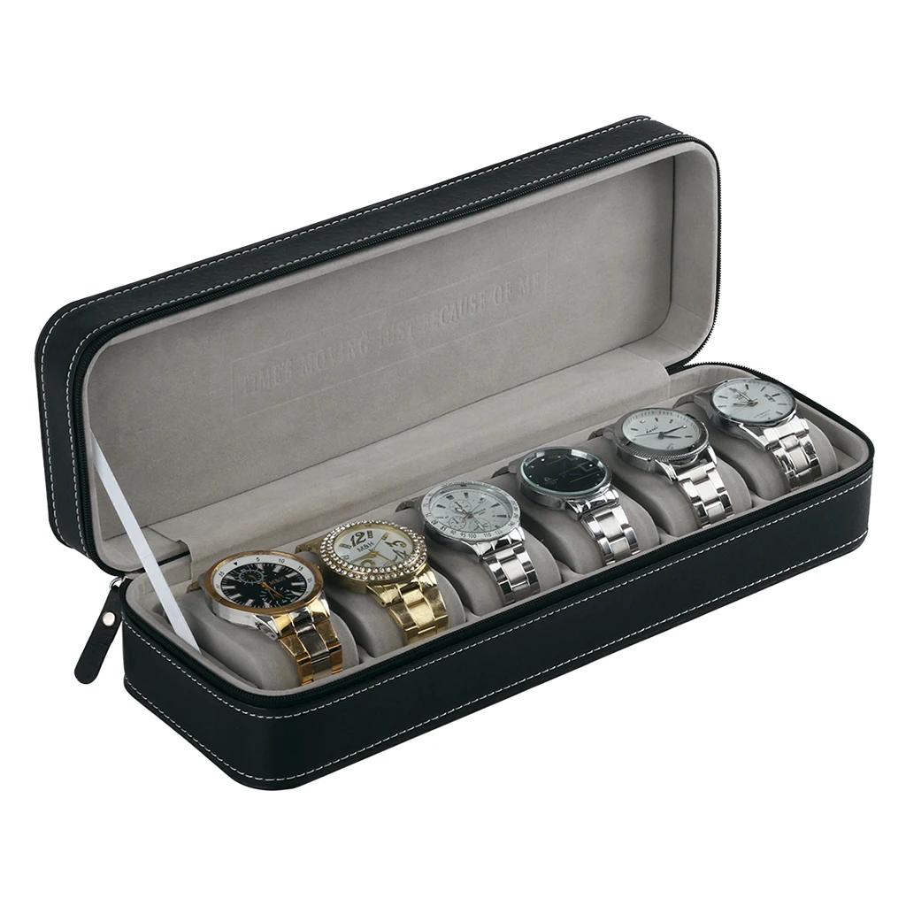 MagiDeal 2pcs Vintage Stitch PU Leather Zipper Watch Box Wristwatch Cufflinks Storage Display Organizer Travel Case Gift Box