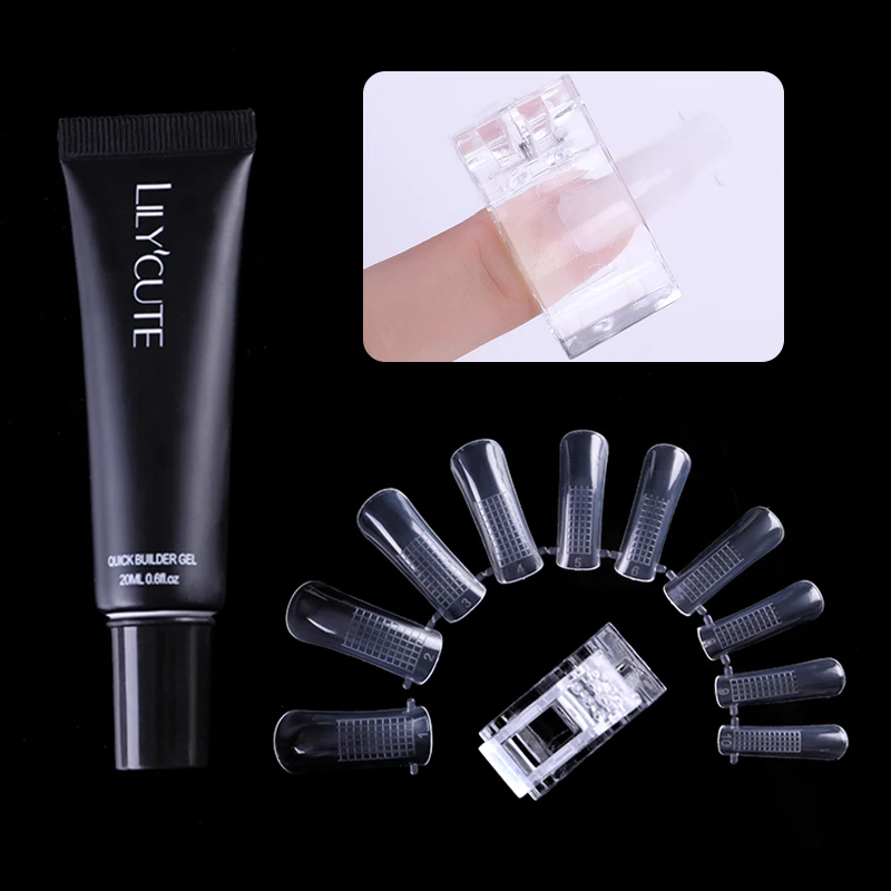 LILYCUTE uñas postizas naturales reutilizables molde de construcción rápida puntas de uñas fibra de vidrio arte UV Builder Poly UV Gel manicura herramienta
