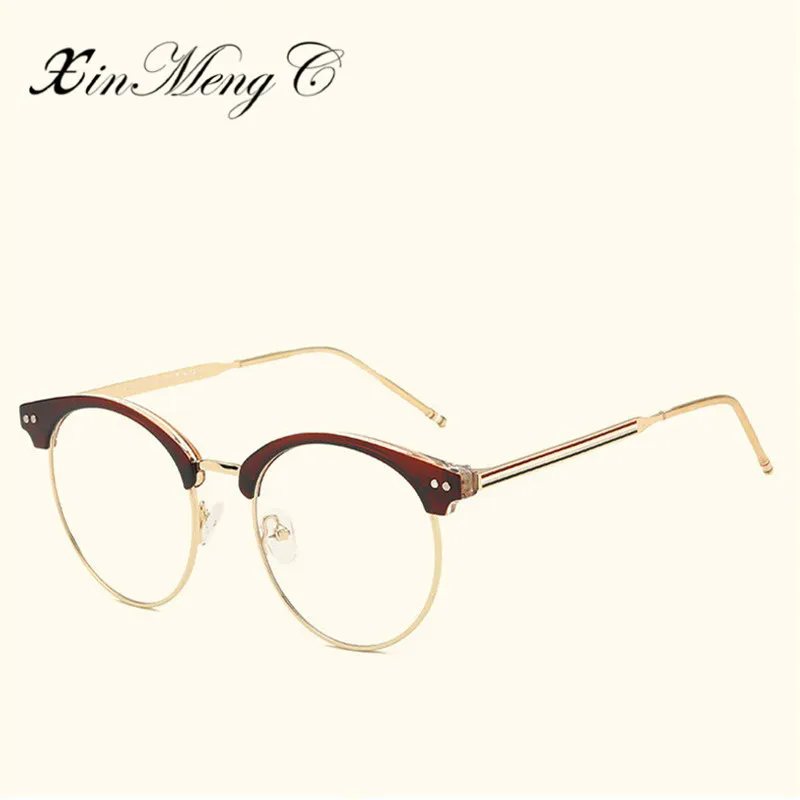 Xinmengc New Fashion Female Rivet Glasses Clear Lens Spectacle Frame Eyeglasses Retro Round Mens