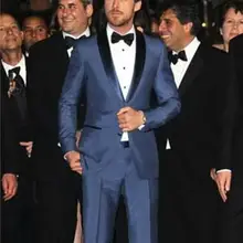 Версия синий костюм является лучшим человеком костюм / мужчины женятся a костюм / бальное платье / воротник-шалька два кнопки( пальто+ брюки+ перевязка