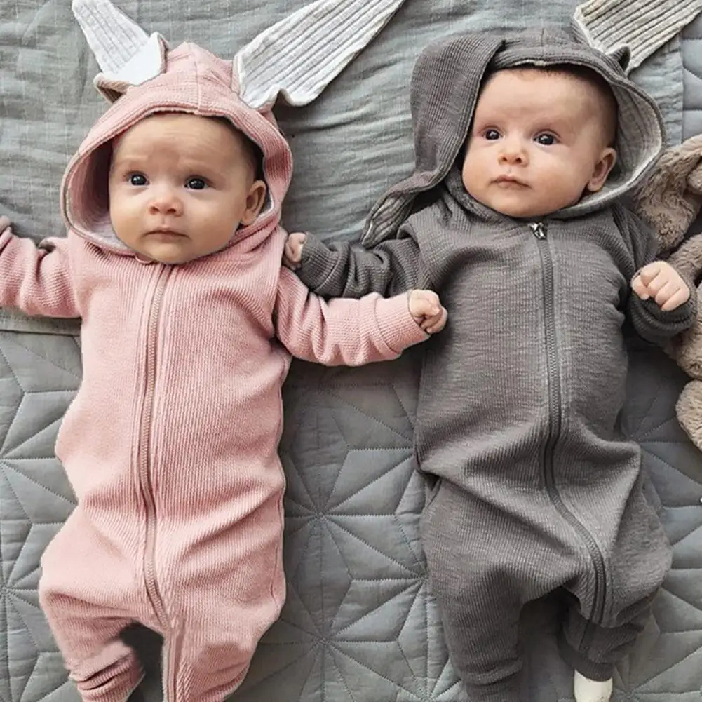 

Newborn Baby Cute Jumpsuit with Rabbit Ears Lovely Hooded Cotton Romper