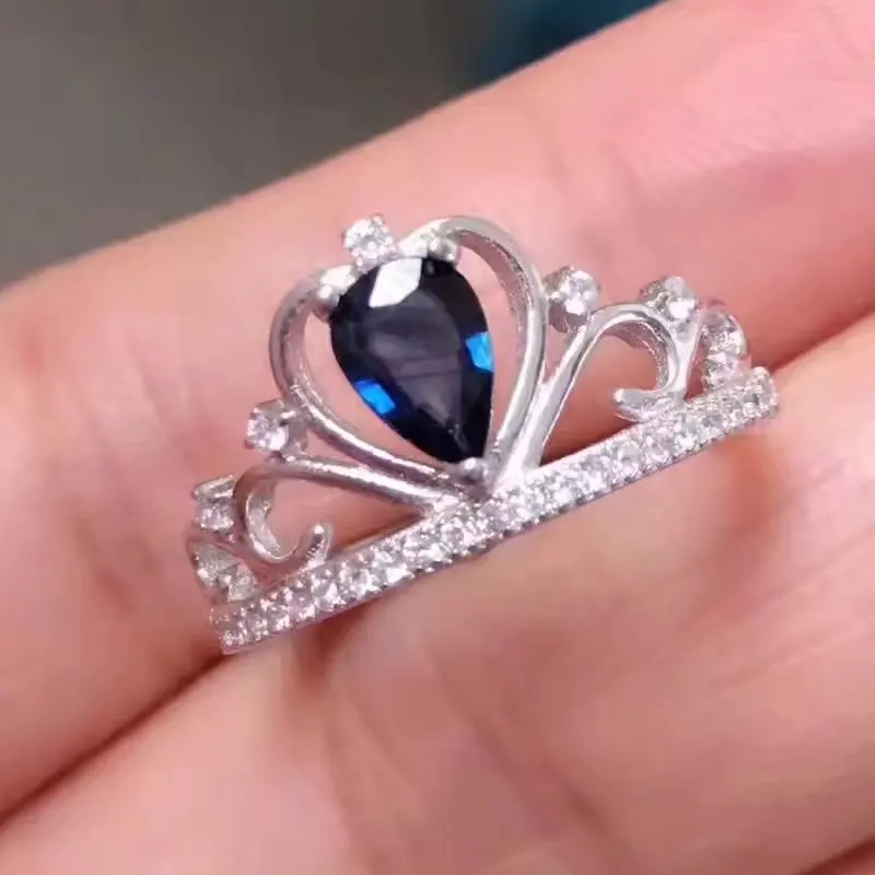 Natural Sapphire Stone Rings S925 Sterling Silver Natural 4*6mm Blue