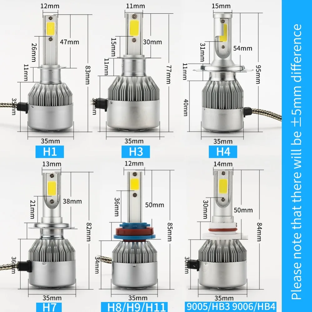 Одна пара H4 светодиодный лампы H1 H7 H11 H3 H9 HB4 HB3 9005 9006 автомобильные лампы для фар машины 72W фары для 7600LM светодиодный туман светильник 6000k