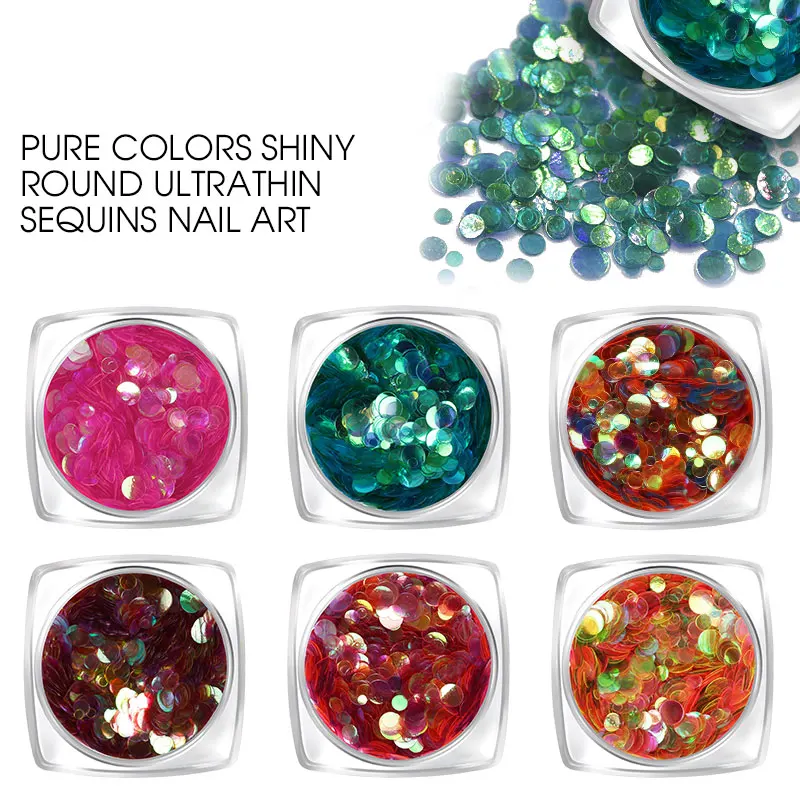 

BUKAKI 12 Colours Shiny Round Aurora Nail Sequins Mix Sizes Paillettes Chameleon Unicorn Effect Nail Glitters Tips Nail Tools