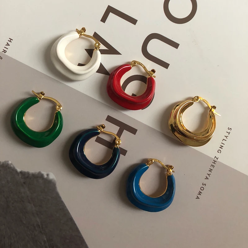 

New rookie field multi-color French brass small circle earrings