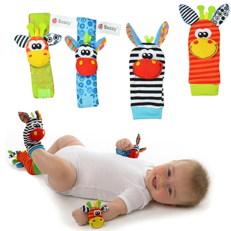 

High quality 2/4Pcs Baby Rattle Toy wrist Socks Animal Cute Cartoon Baby Socks with retail package 20%Off