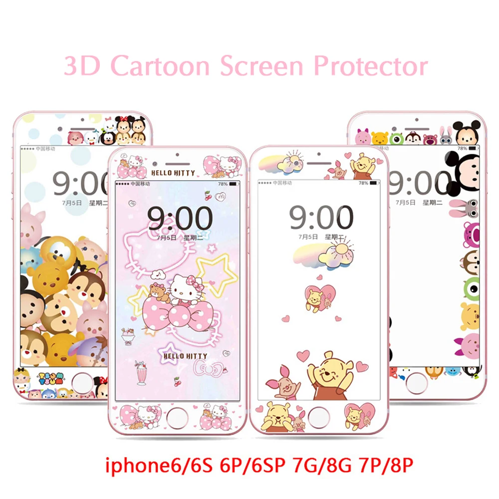 

3D Curved Edge Tempered Glass Screen Protector For iPhone 7 8 Plus 6 6s Plus Anpanman Mouse Cartoon Cute Full Cover Glass DI24