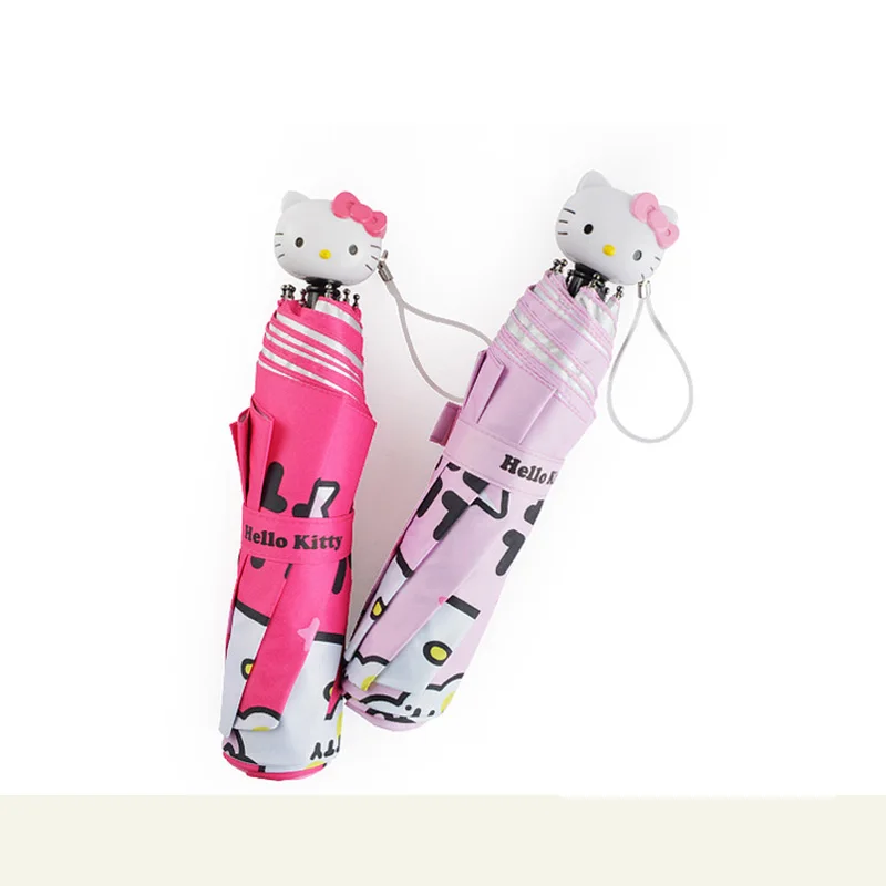 

1Pcs Cute Design Cartoon Cat Women Rain Umbrella 3 Folding Female Umbrellas Handle Comfortable Silver Coating UV Parasol D8