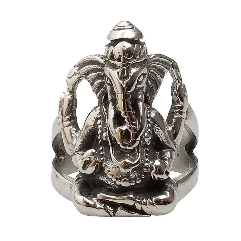 

Factory outlets in friends Ke Gete rock personality elephants like the Buddha cast titanium steel Men's Rings