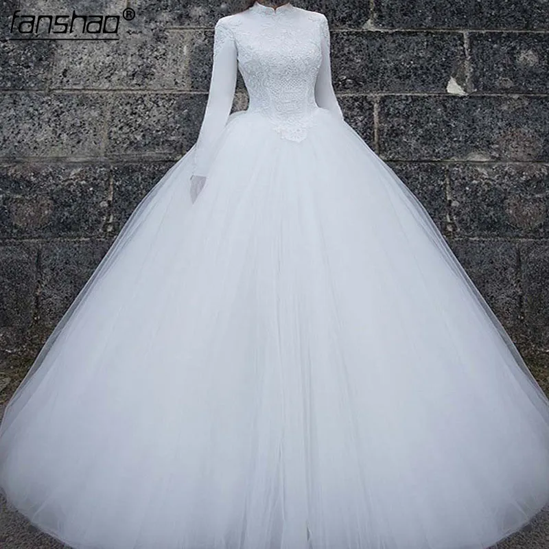 Сексуальные платья для невесты Свадебные платья жемчуг принцесса с длинным рукавом лёгкие Свадебные платья Тюль сзади