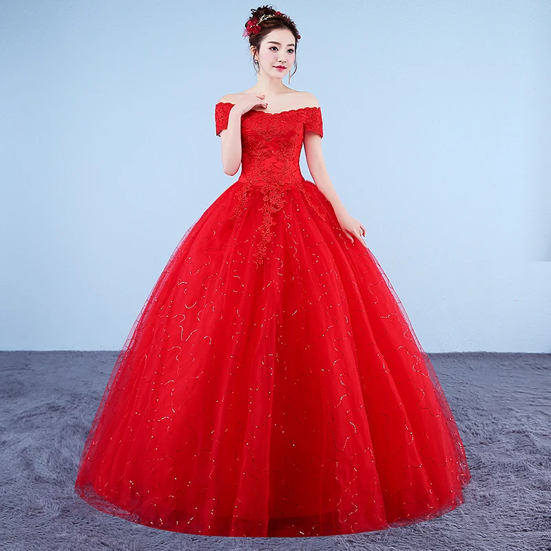 US $39.62 Xxn054Free Custom Ball Gown Lace Up Long Red White Wedding Dress Plus Size Fashion Cheap Wholesale Free Customization Girls