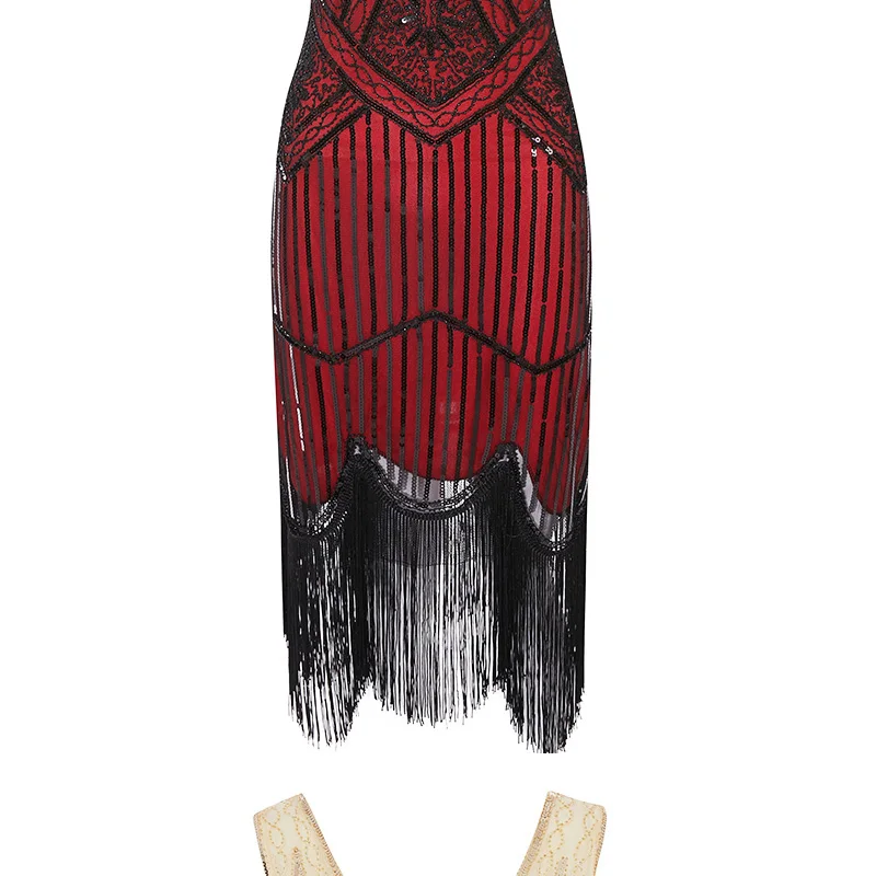Женское вечернее платье Robe Femme S 1920 S Great Gatsby Flapper Sequin Fringe Midi платье Vestido летнее арт-деко Ретро новое платье