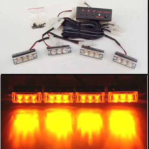 Set Car 4x3 12 LED Red Blue White Green Amber Yellow Strobe Emergency Flashing Light