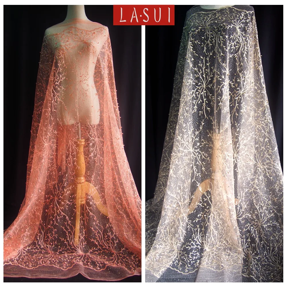 LASUI 6 yards=1 lot New product Hand-beaded and flowers Shiny powder for women evening dress 2colors gold orange red X0238 | Дом и сад