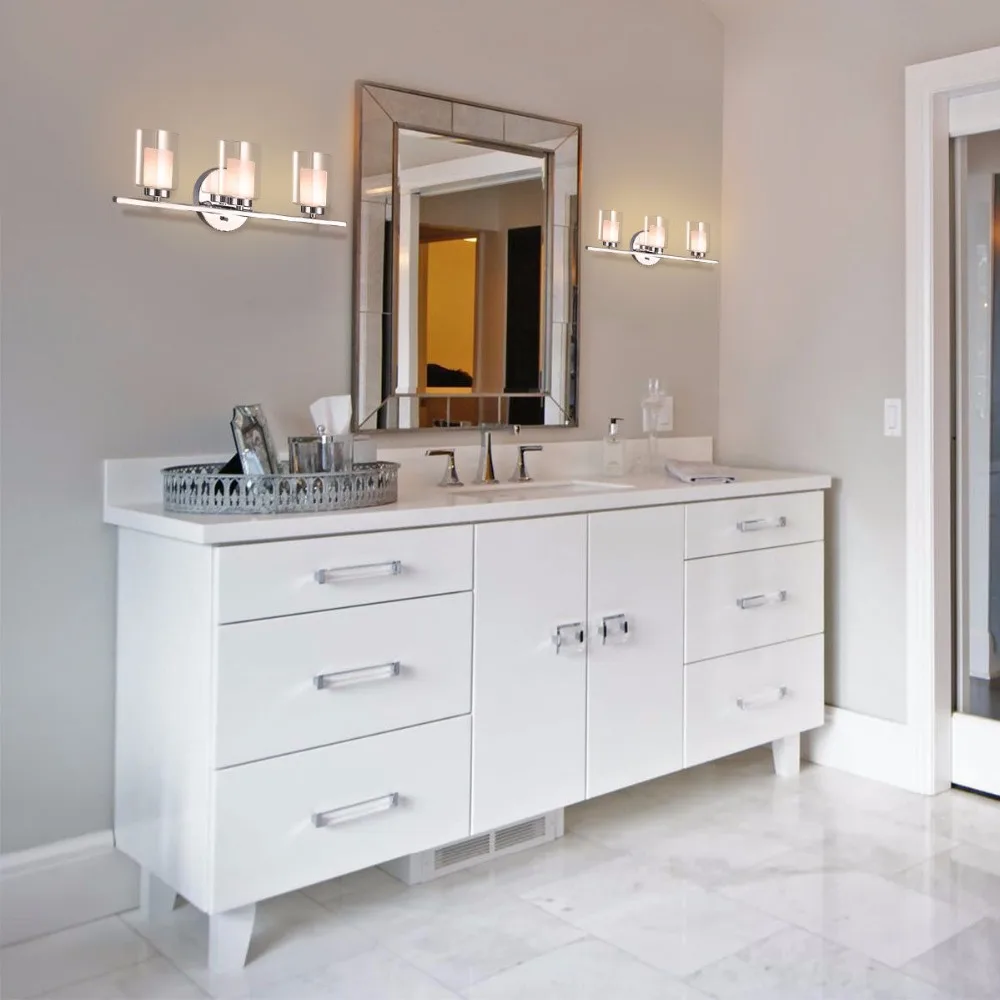 Giantex 3-Light Light Wall Mounted Brushed Chrome Finish Glass Shade Bathroom Wall Sconce Modern furniture EP23367 Giantex 3-Light Light Wall Mounted Brushed Chrome Finish Glass Shade Bathroom Wall Sconce Modern furniture EP23367