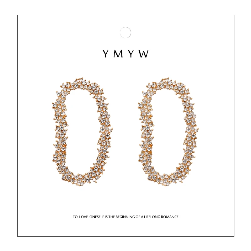 YMYW Роскошные блестящие стразы, серьги с геометрическим орнаментом, большие круглые полые массивные серьги для женщин, ювелирные изделия Aretes De Mujer