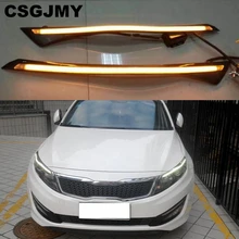 CSGJMY фары автомобиля светодиодный бровей дневного света DRL с желтым сигналом поворота для KIA Optima K5 2011 2012 2013